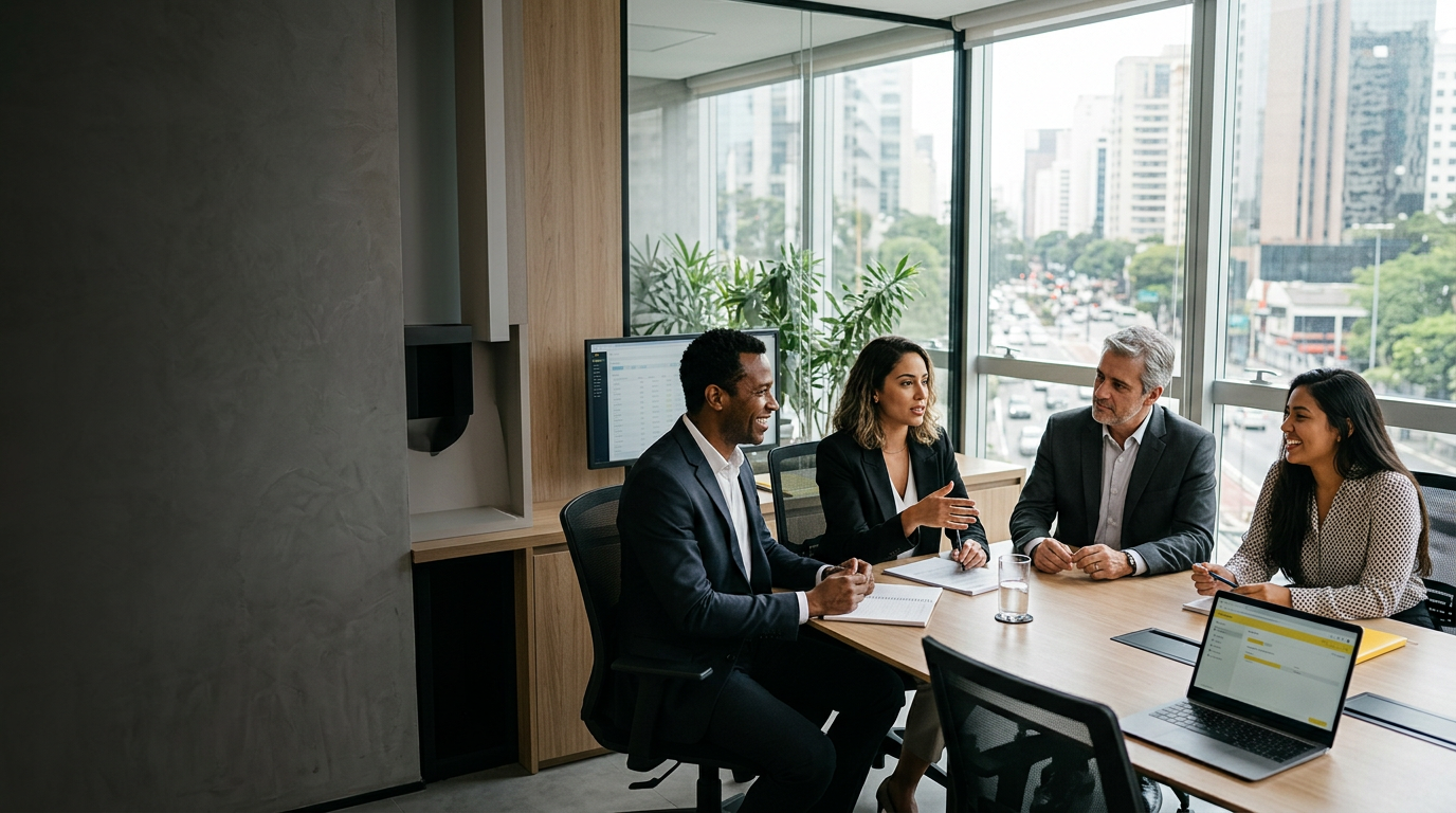 Empresários em reunião em um ambiente corporativo